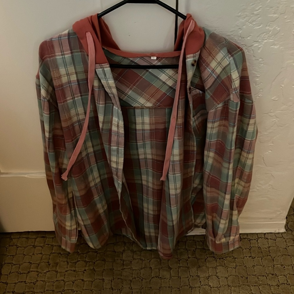 Pink Plaid Flannel Hoodie